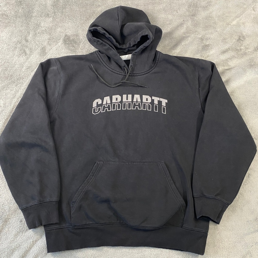 Carhartt WIP Hoodie Mens XL Black Hooded District Sweat Arc Logo Pullover Heavy